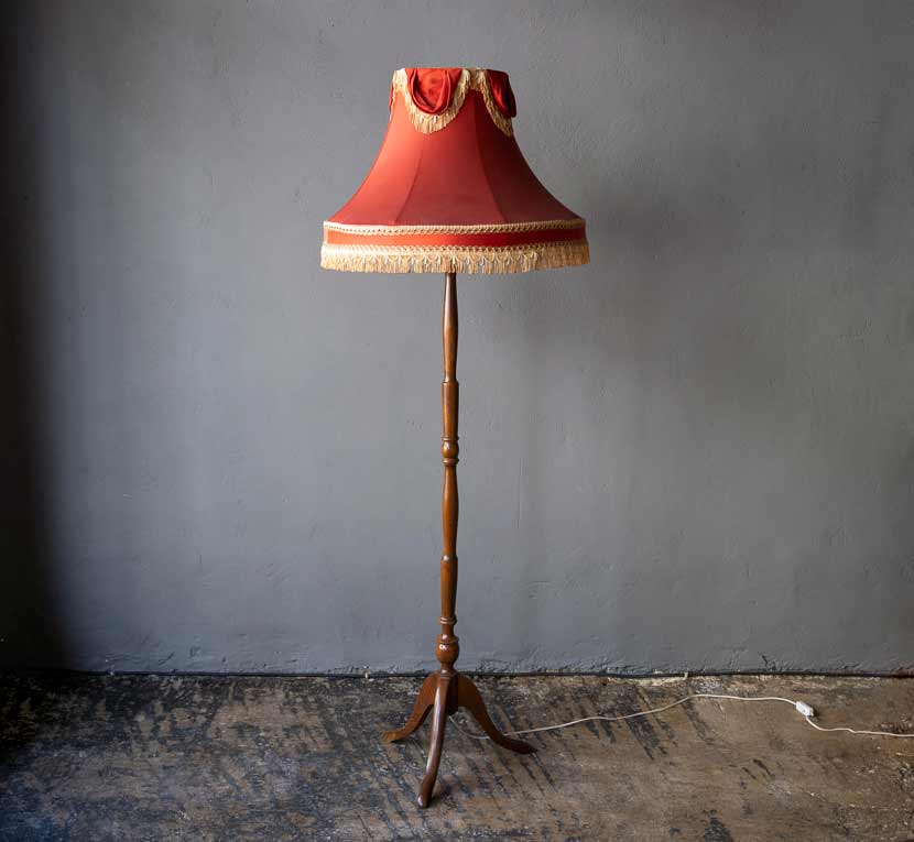 Vintage Wooden Floor Lamp With Red, Floor Lamp With Red Shade