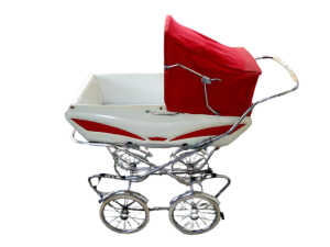 Italian Vintage Red And Chrome Baby Stroller, For Rent