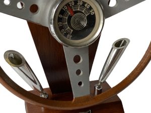 Mid Century Wooden Desk Organiser In Steering Wheel Shape