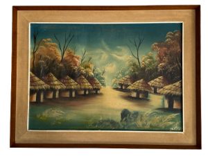 Mid Century Art Framed Painting From Central Africa ’70s