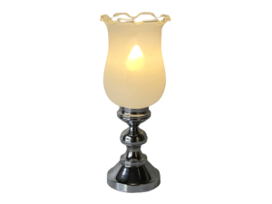 Mid Century Inox Table Lamp Light With Tulip Design Glass