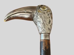 Antique Original Walking Stick With Silver Bird Head
