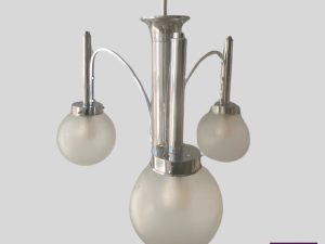 Vintage Mid Century Pendant Lamp With Three Glass Balls And Inox Body