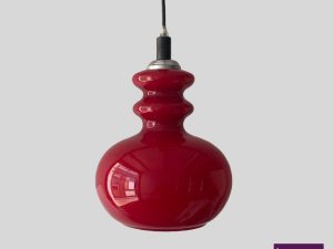 Vintage Pendant Ceiling Lamp Red Opaline Glass Peil & Putzler ’70s Mid Century Modern
