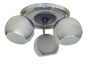 Space Age Vintage Inox Φωτιστικό Οροφής Με 3 Ρυθμιζόμενες Μπάλες Σποτ ’60ς-’70ς