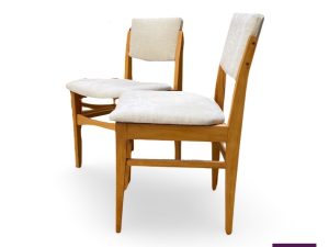 Mid Century Scandinavian Design Fully Restored In Off-White Fabric Dining Chairs, Set of 4