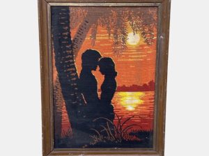 Retro Πίνακας Κέντημα Ζευγάρι Στο Ηλιοβασίλεμα